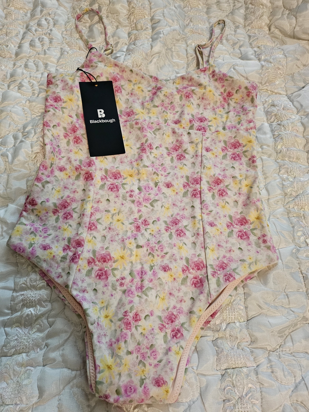 Woman Blackbough Pink and Yellow Floral One-Piece Swimsuit